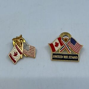 Two VTG Lapel Pin Canada United States Crossed Flag One Angel & United We Stand